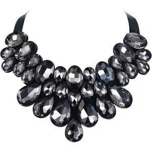🆕 Women Grey Rhinestone Chunky Choker Necklace Crystal Costume Jewelry